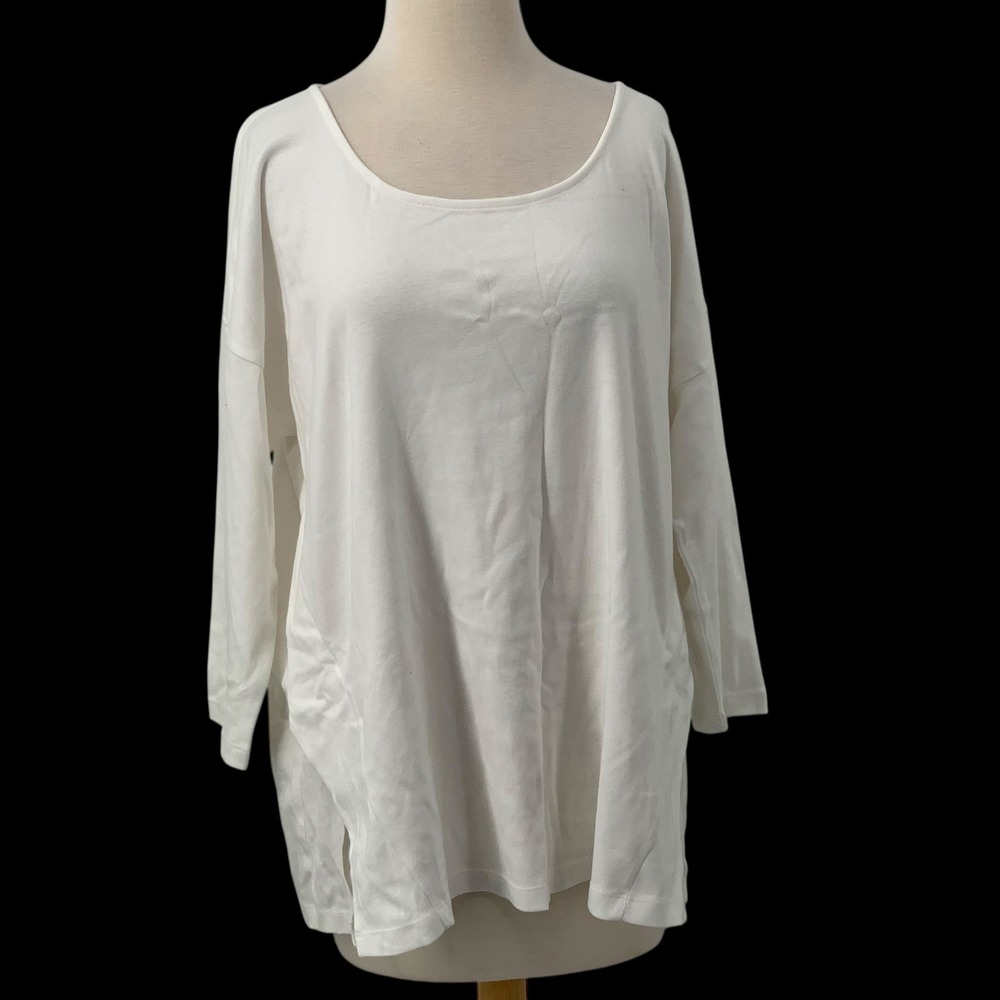 NWT Chico's Ultimate Tee White 3/4 Sleeve Tunic Top Split Hem Size 3/XL READ